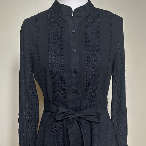 NWT Black Eyelet Long Sleeve Dress, Belted Cotton Dress-Classic Chic Fit & Flare - Picture 5 of 8